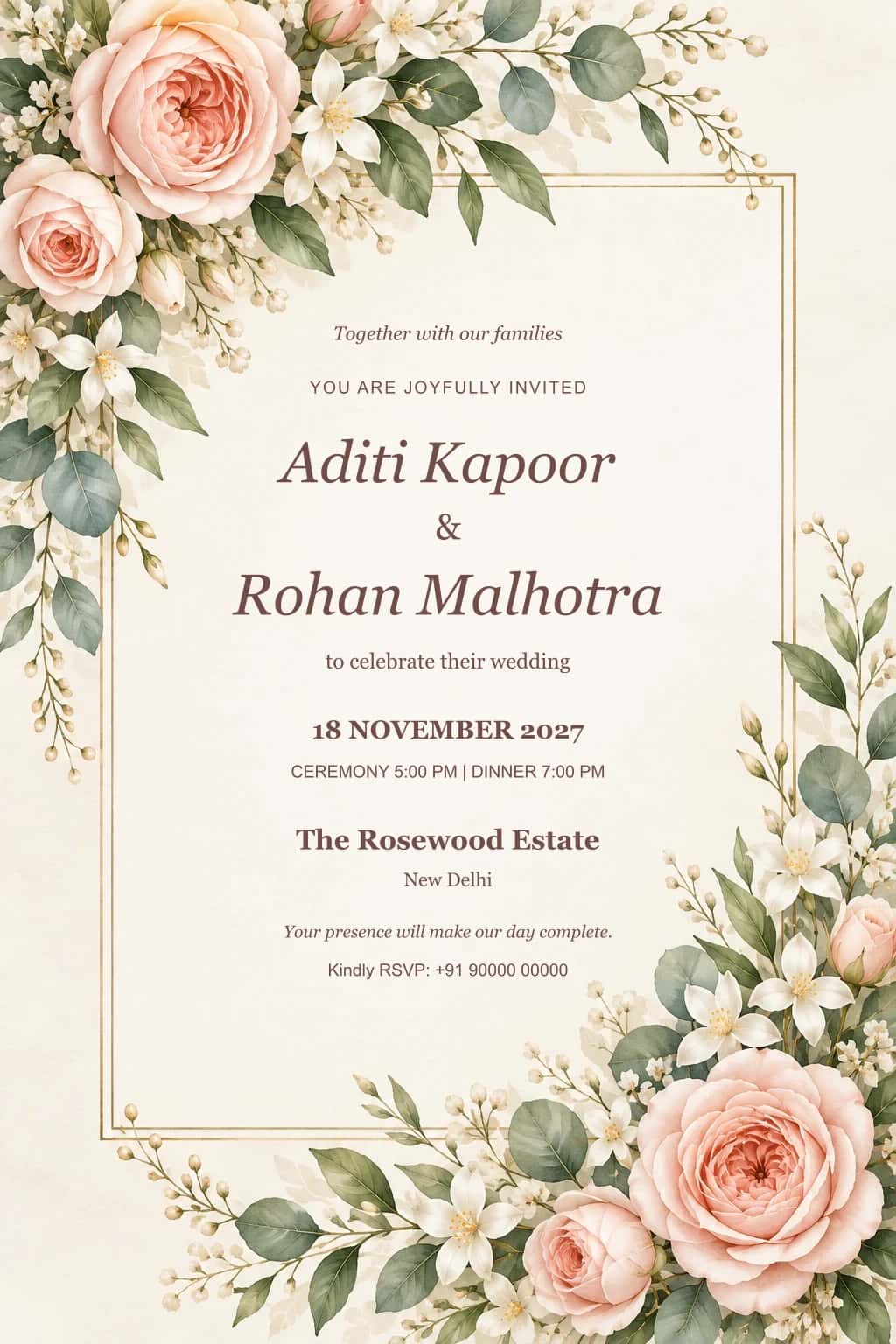 Blush Garden Floral Wedding Invitation
