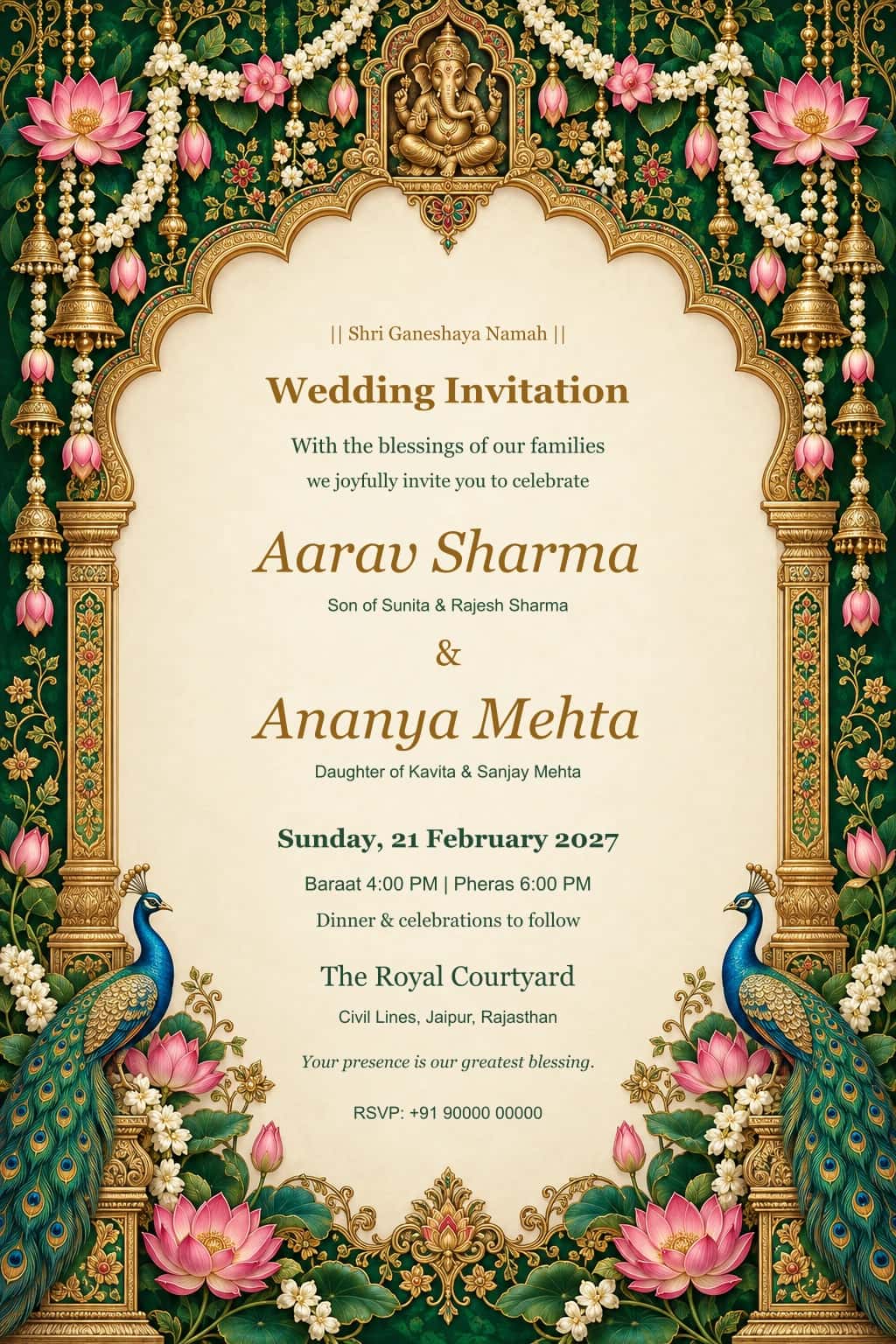 Emerald Lotus Hindu Wedding Invitation