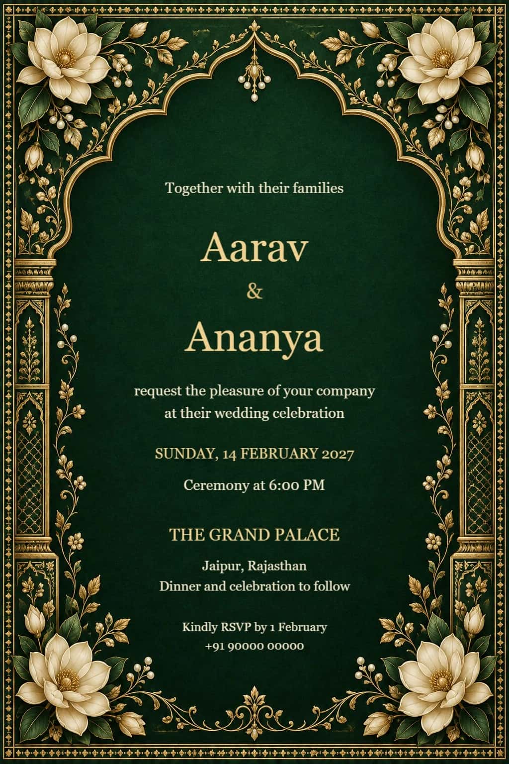 Emerald Magnolia Palace Luxury Wedding Invitation