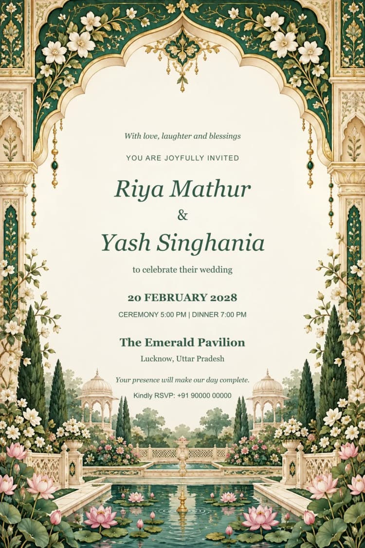 Emerald Pavilion Garden Wedding Invitation