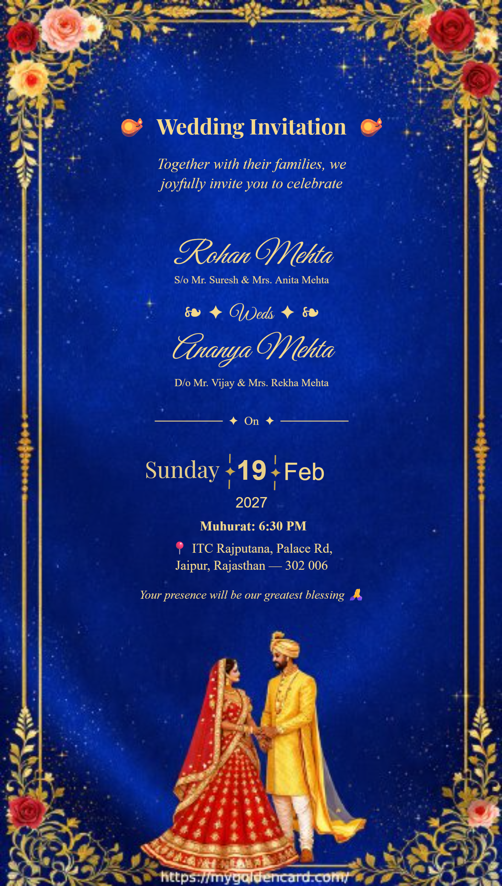 Luxury Indian Marriage Invitation Card with Golden Frame Design
