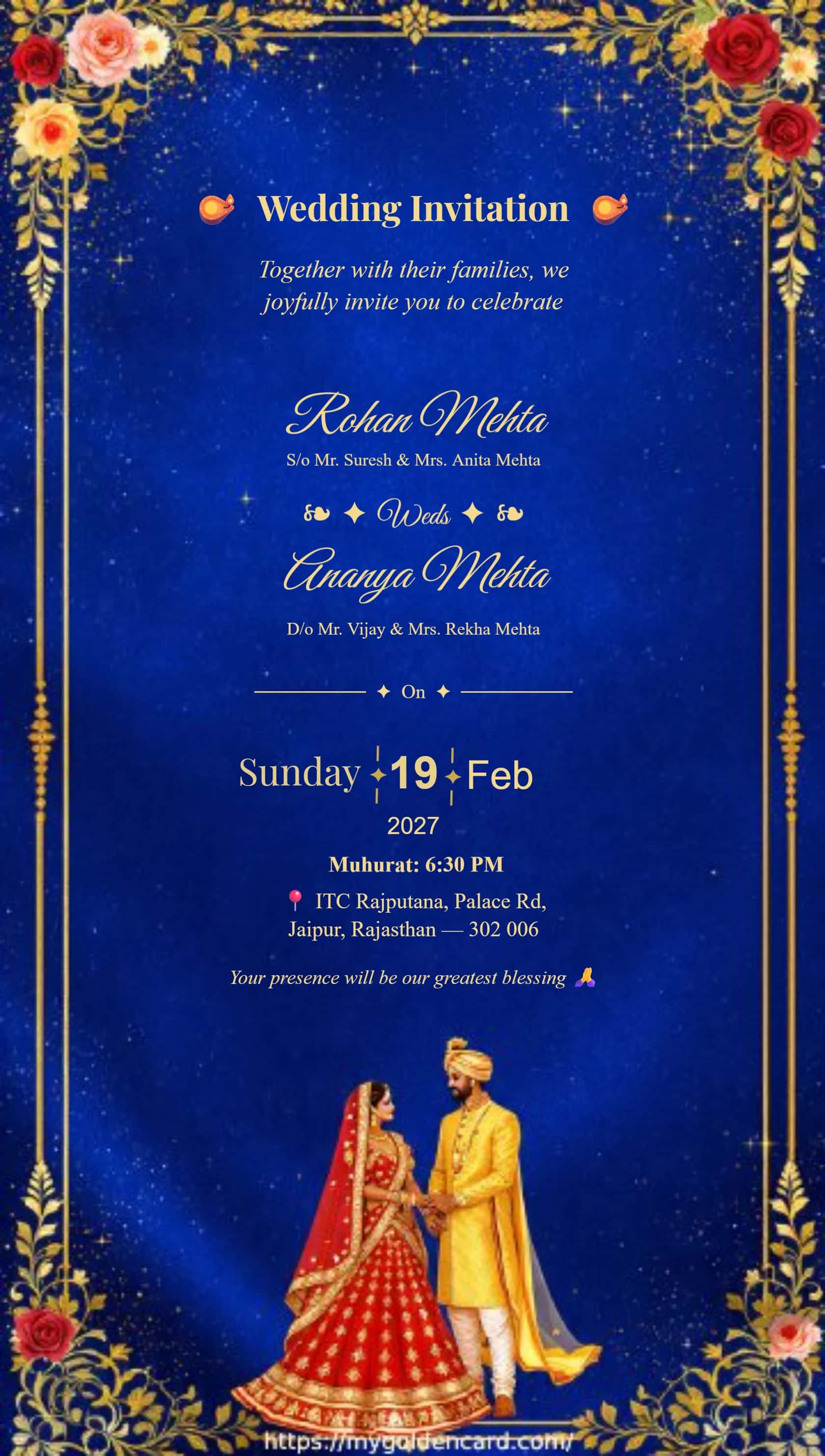 Luxury Indian Marriage Invitation Card with Golden Frame Design