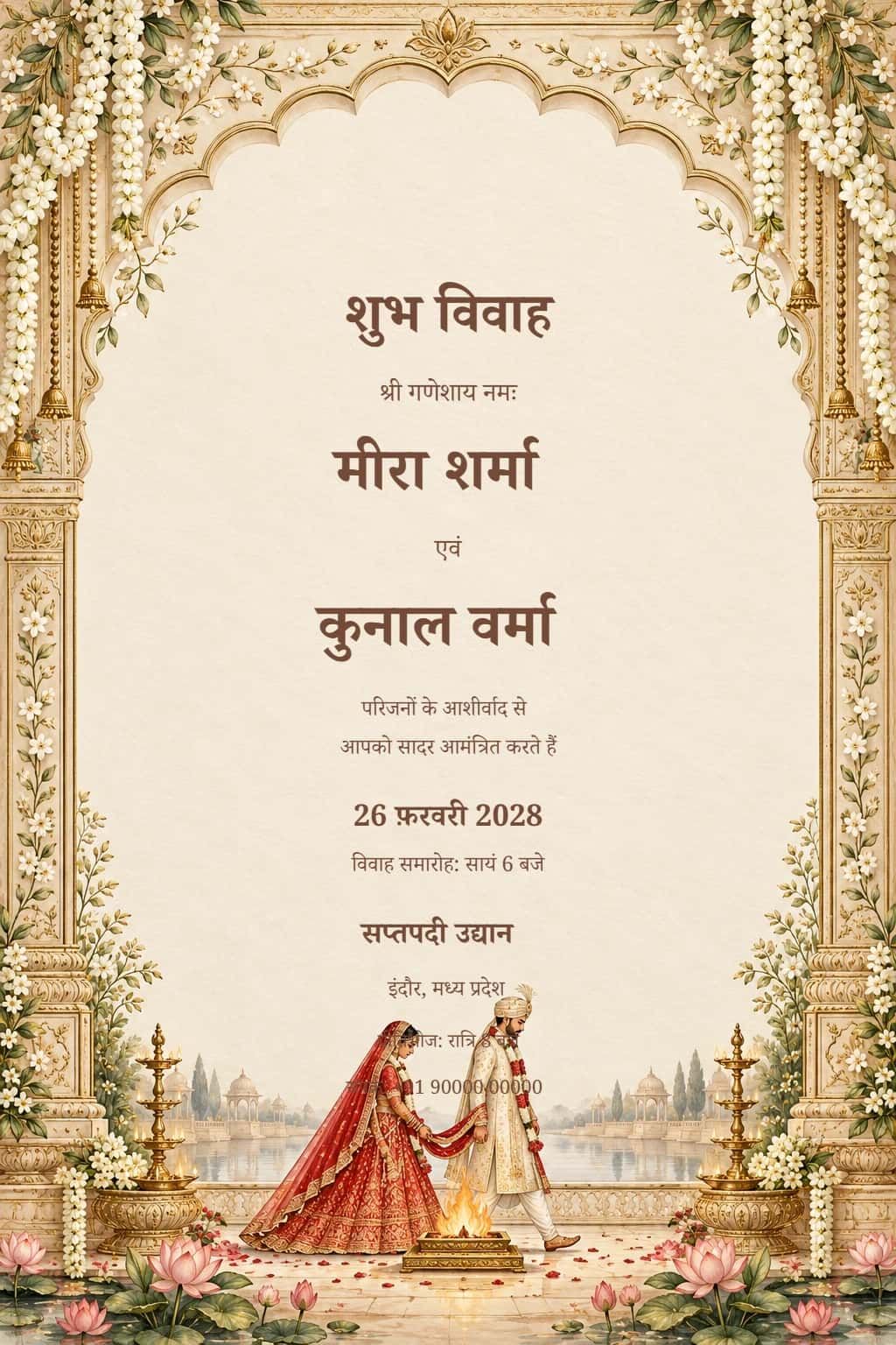 Hindi Saptapadi Garden Hindu Wedding Invitation