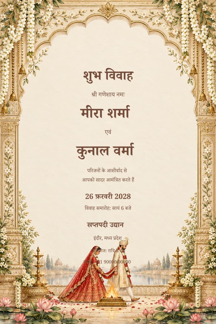 Hindi Saptapadi Garden Hindu Wedding Invitation