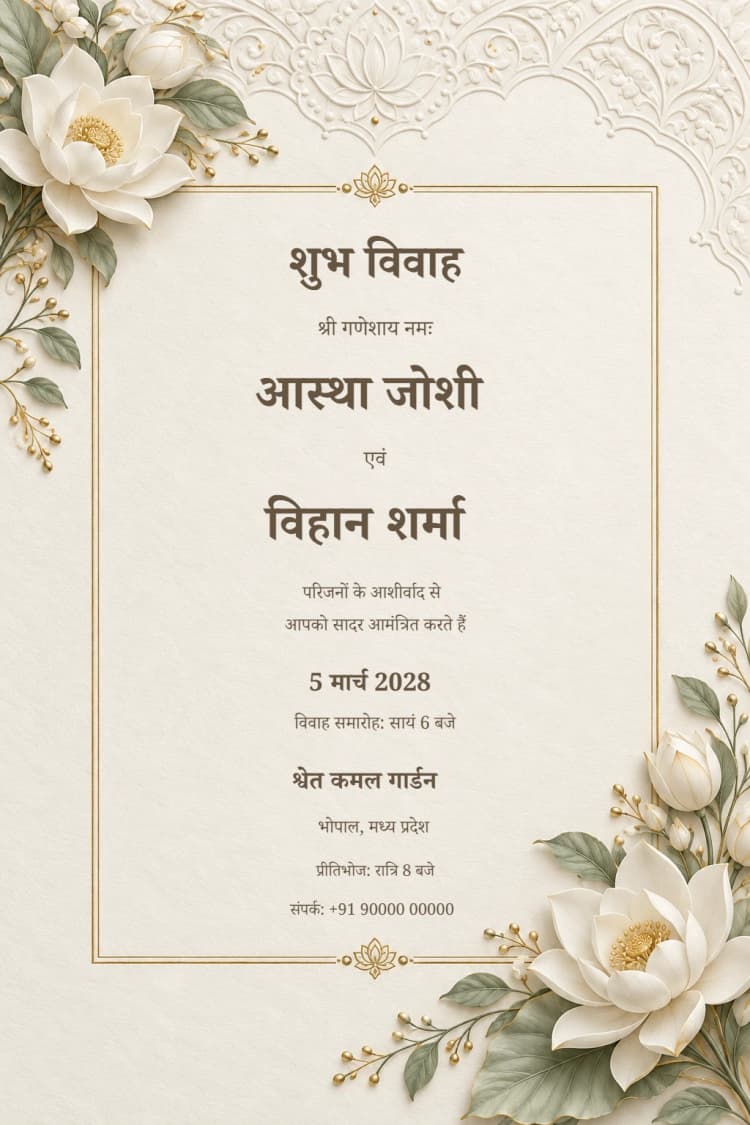 Hindi Shwet Kamal Couture Hindu Wedding Invitation