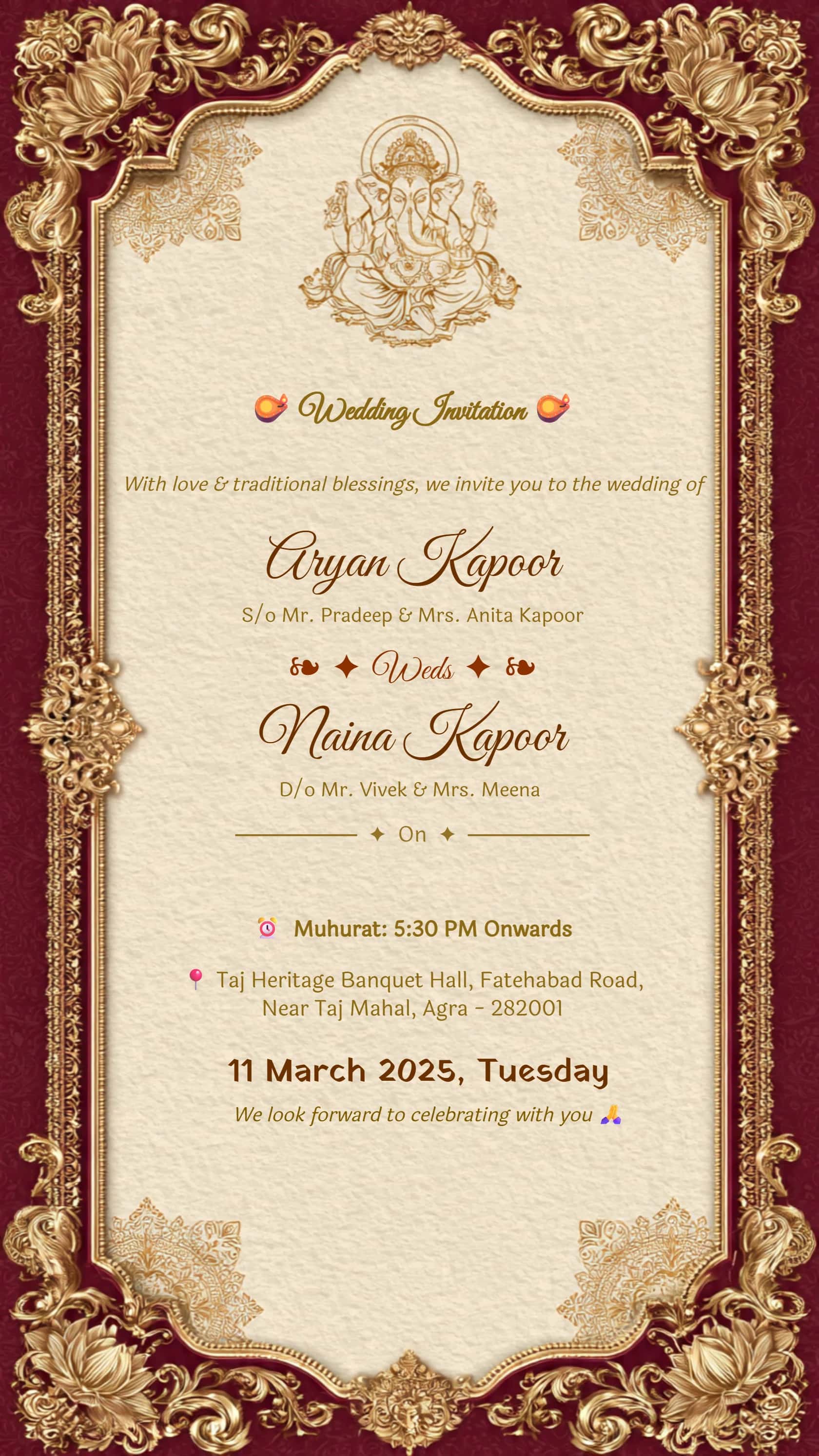 Royal blue wedding invitation with gold accent detailing and premium royal composition