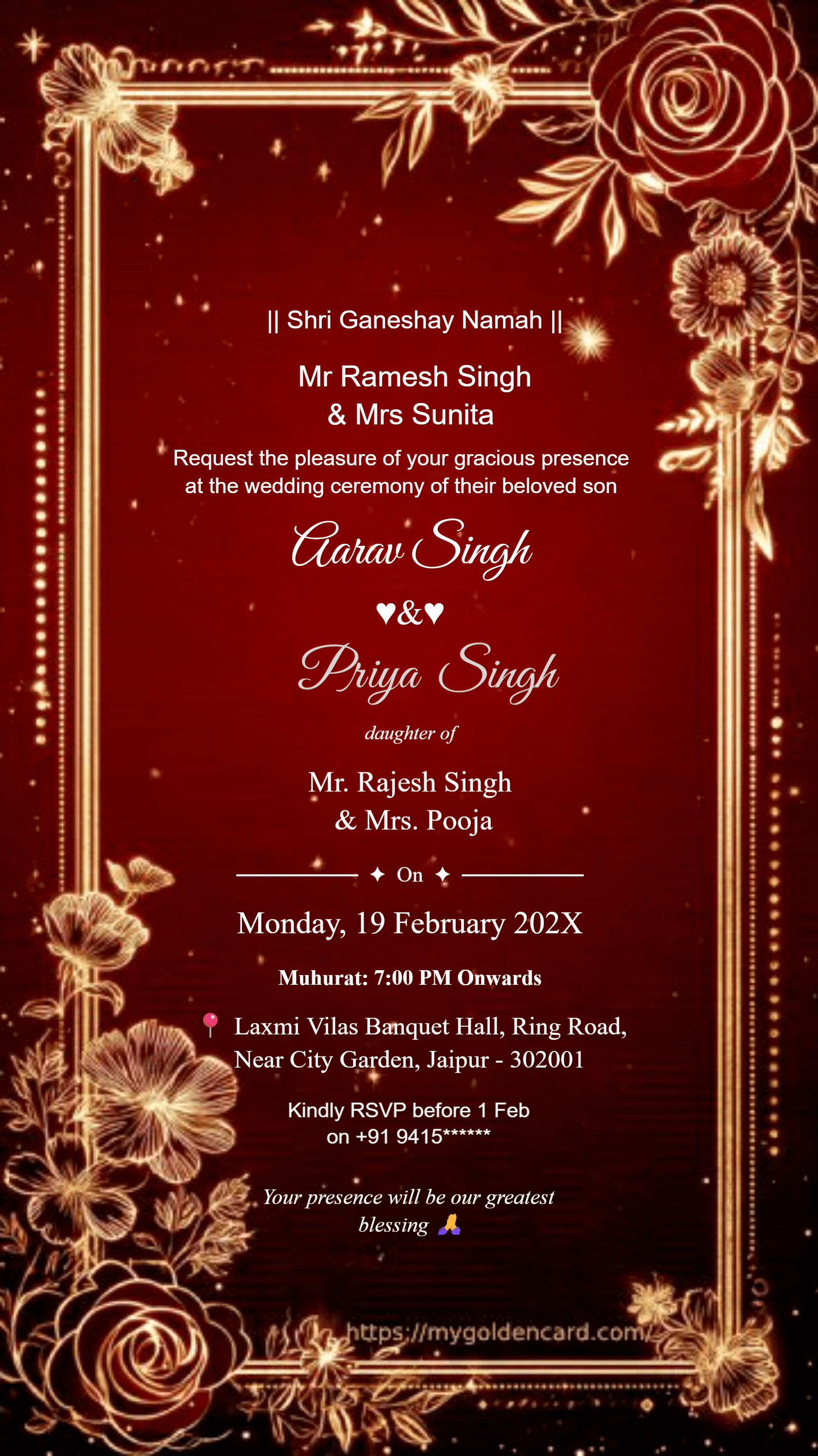 Wedding Invitation Golden Floral Border