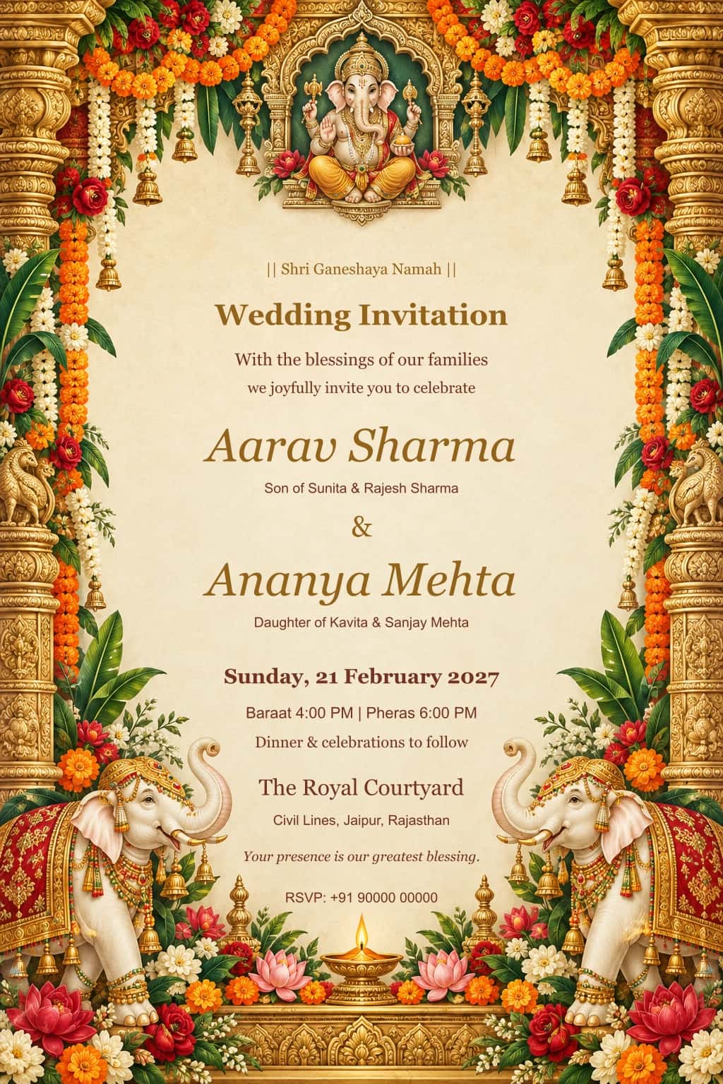 Ivory Mandap Hindu Wedding Invitation