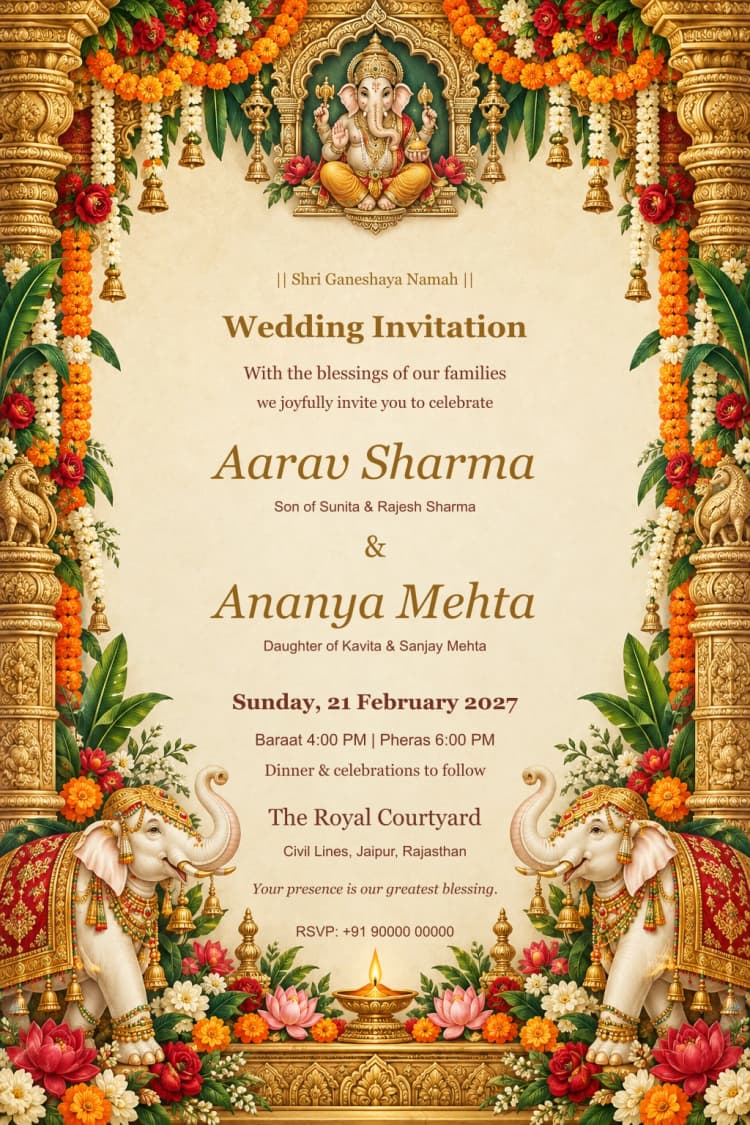 Ivory Mandap Hindu Wedding Invitation