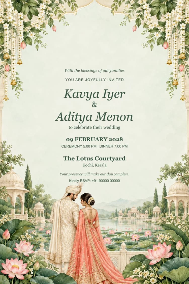 Lotus Garden Couple Wedding Invitation