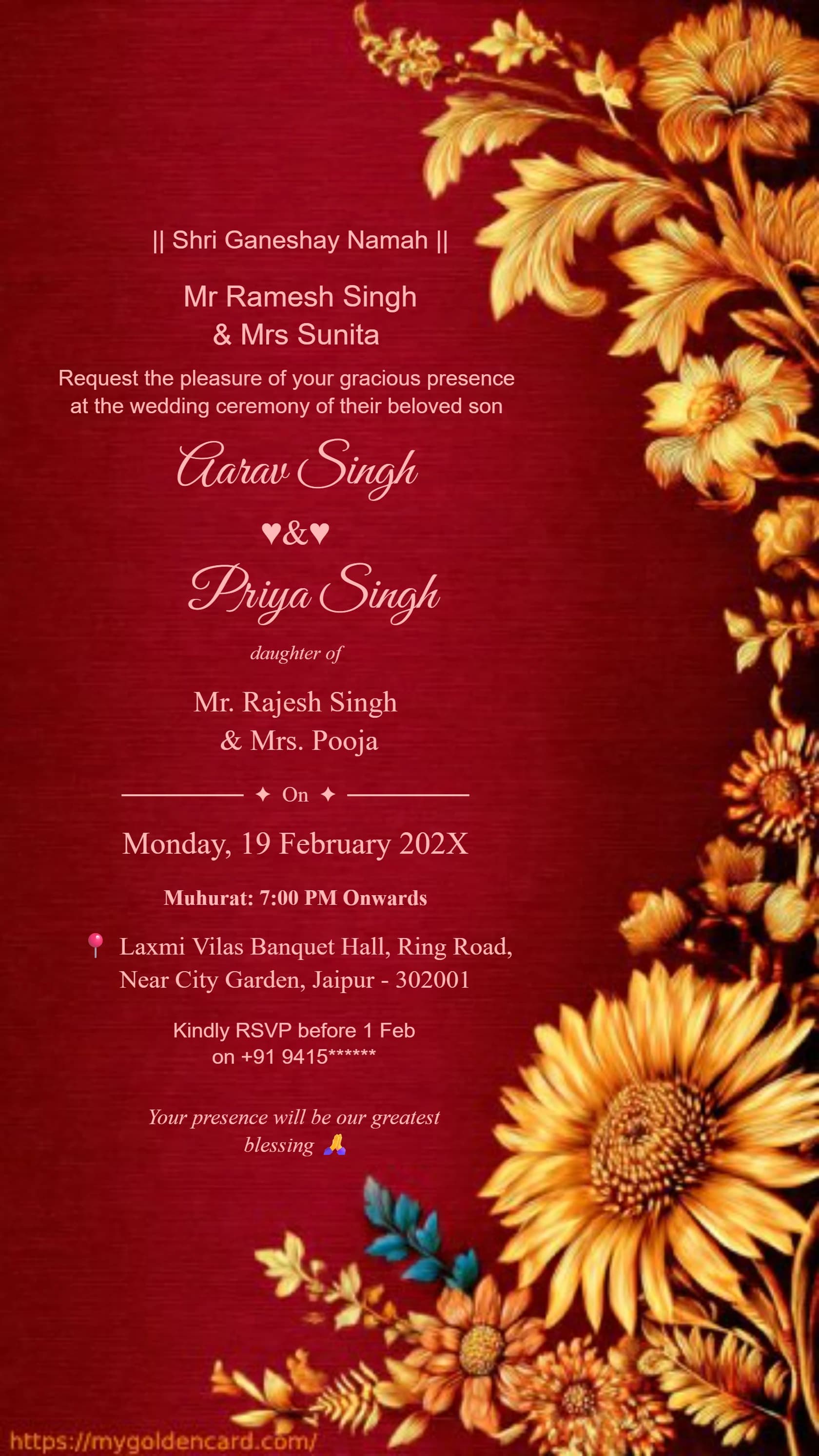 Luxury Maroon Gold Wedding Card Design
