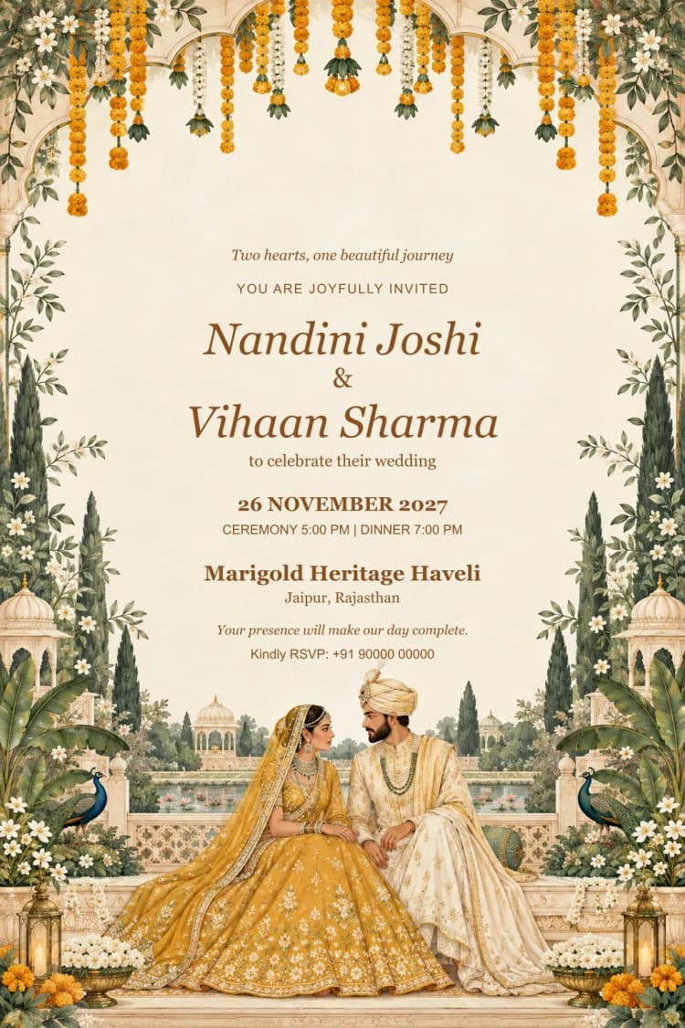 Marigold Courtyard Couple Wedding Invitation