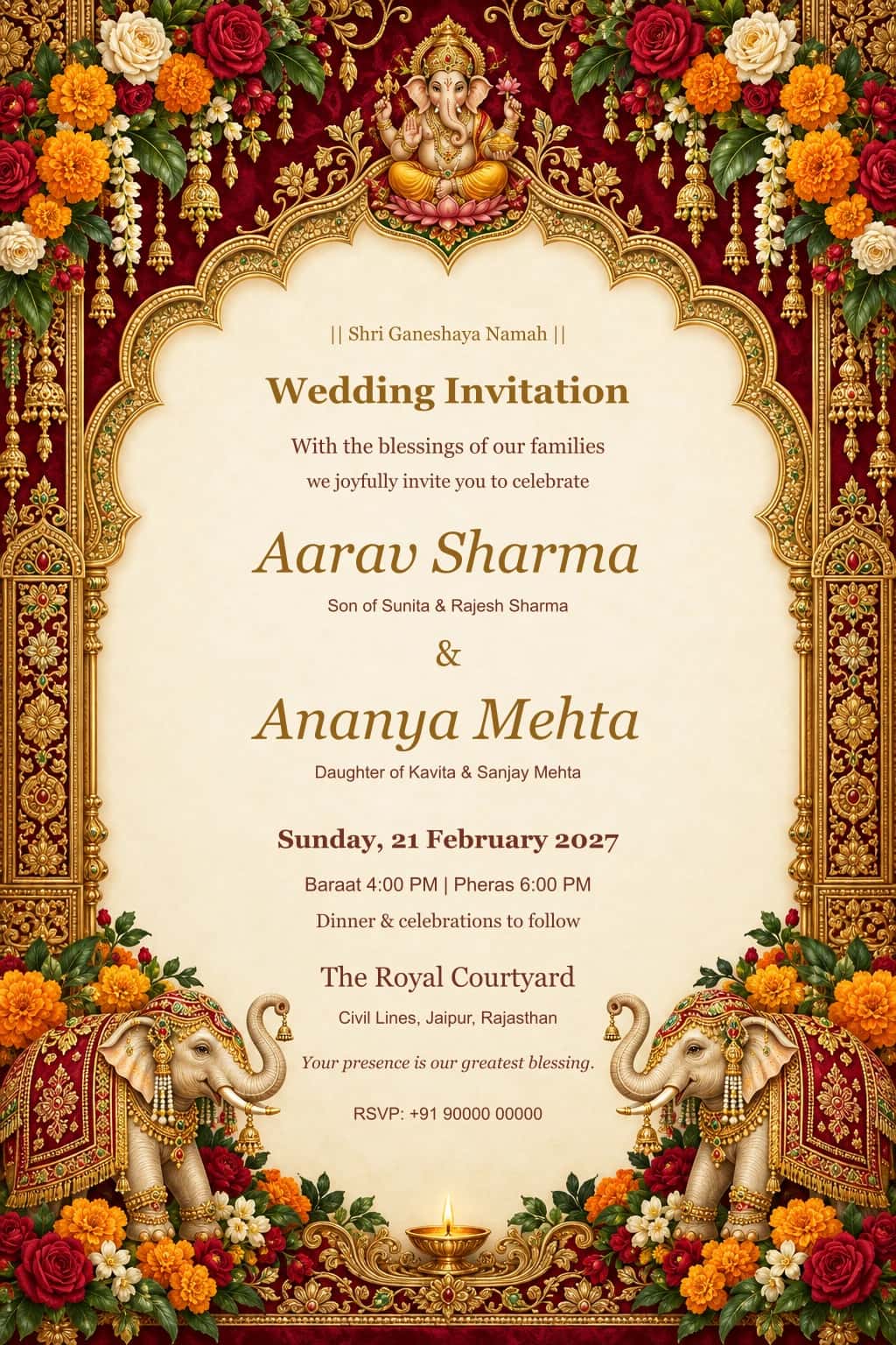 Maroon Palace Hindu Wedding Invitation