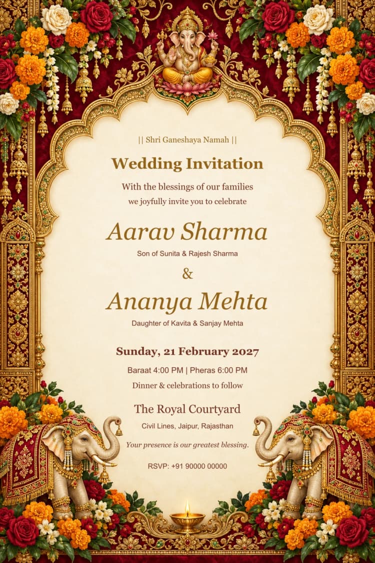 Maroon Palace Hindu Wedding Invitation