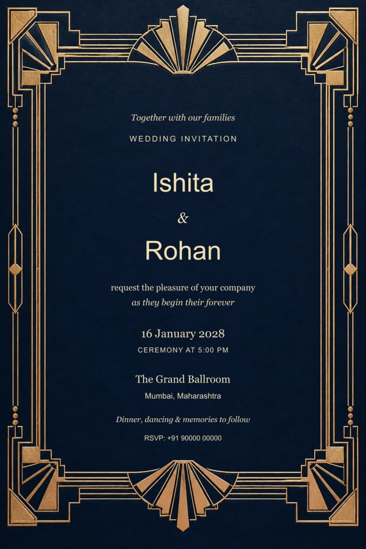 Midnight Art Deco Wedding Invitation
