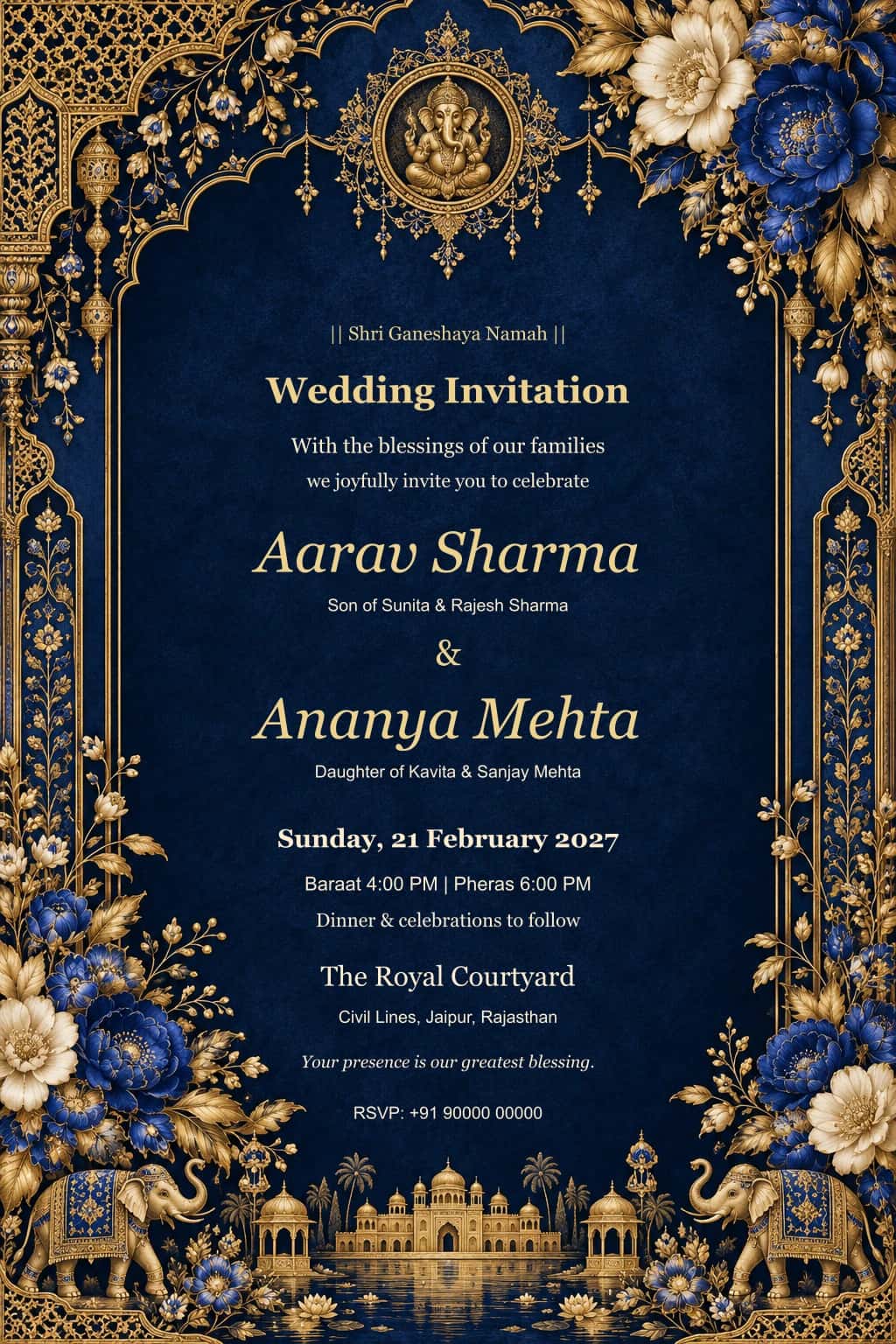 Midnight Jali Hindu Wedding Invitation