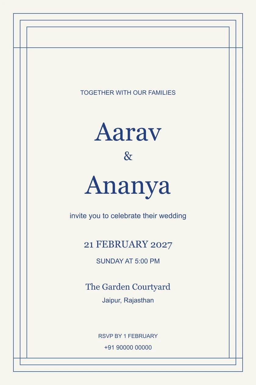Modern Cobalt Grid Wedding Invitation