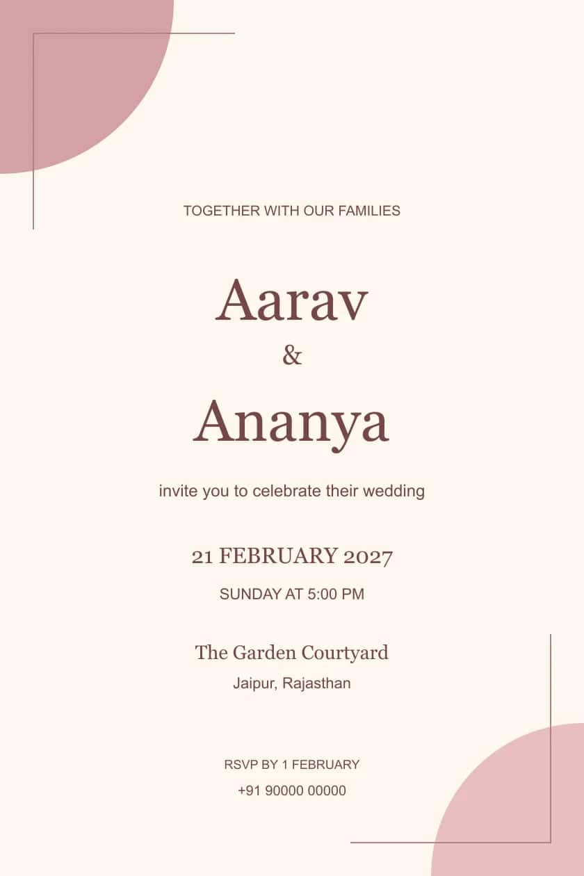 Modern Dusty Rose Corner Wedding Invitation
