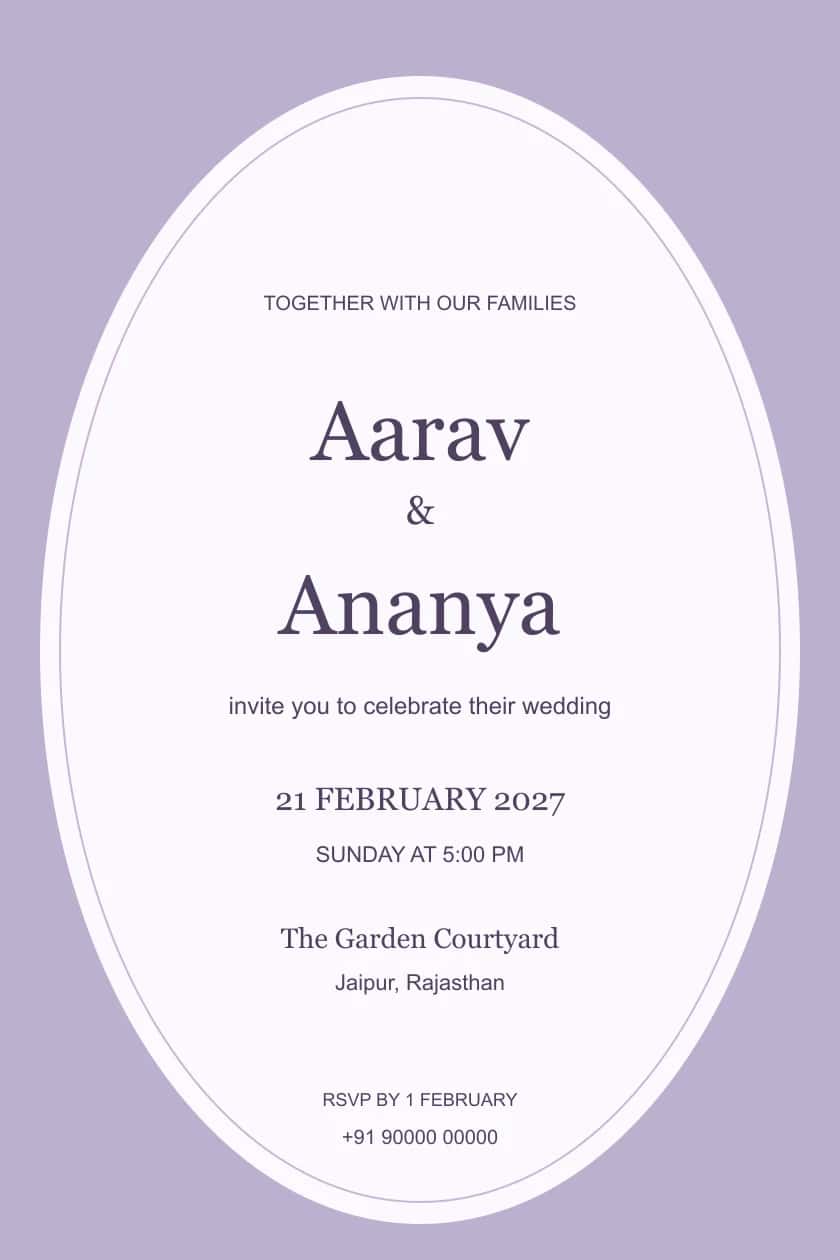 Modern Lavender Oval Wedding Invitation