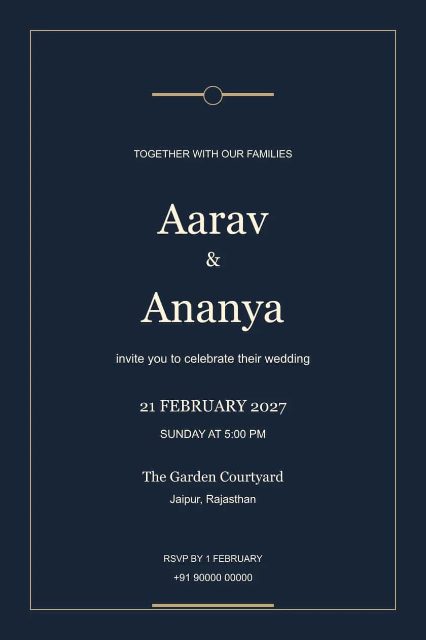 Modern Midnight Gold Line Wedding Invitation