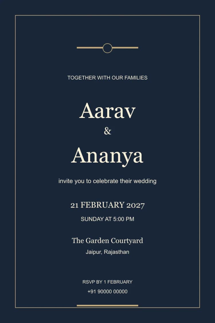 Modern Midnight Gold Line Wedding Invitation