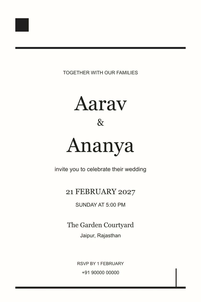 Modern Monochrome Editorial Wedding Invitation