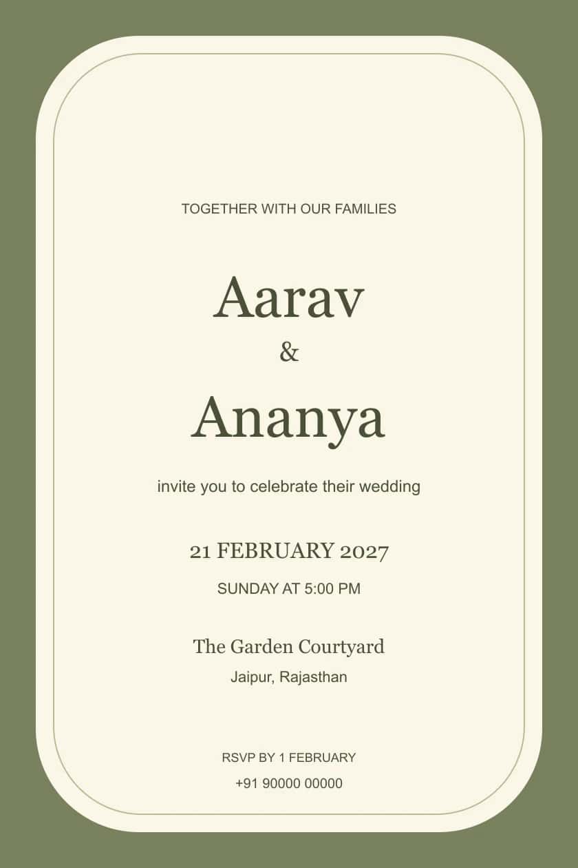 Modern Olive Rounded Frame Wedding Invitation