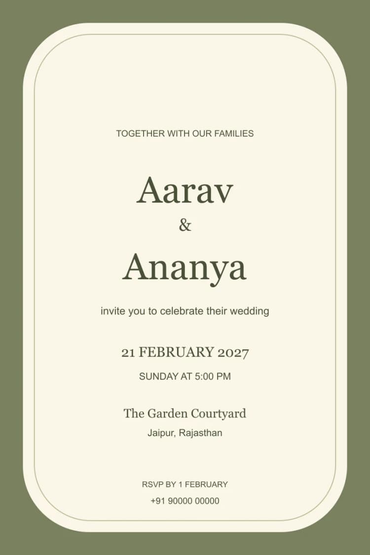 Modern Olive Rounded Frame Wedding Invitation