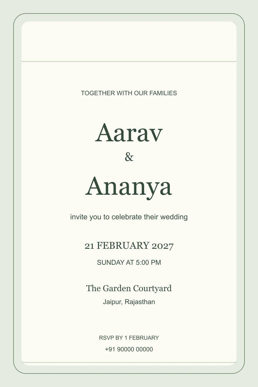Modern Sage Window Frame Wedding Invitation