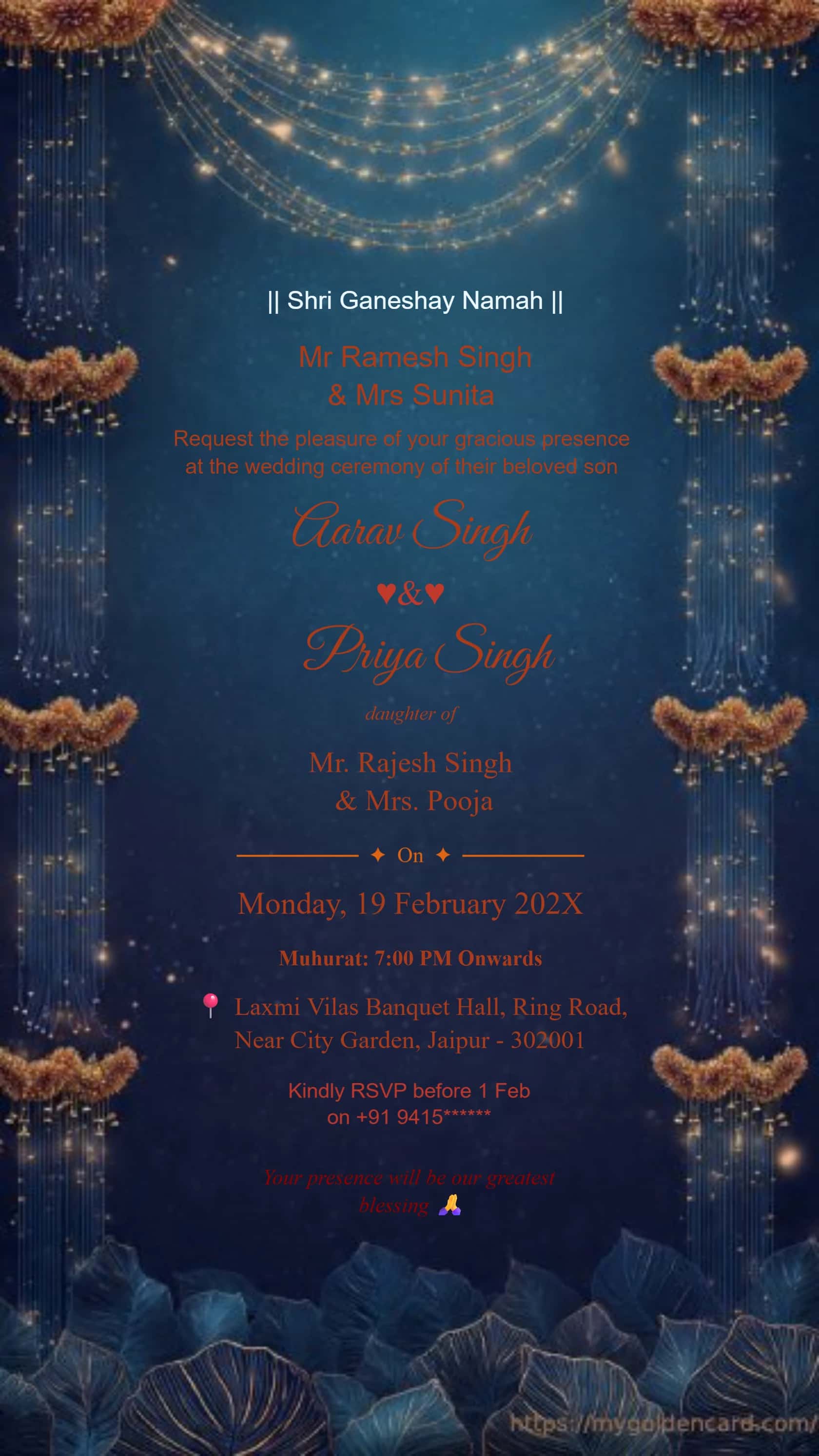 Premium Hindu Wedding Card Golden Border