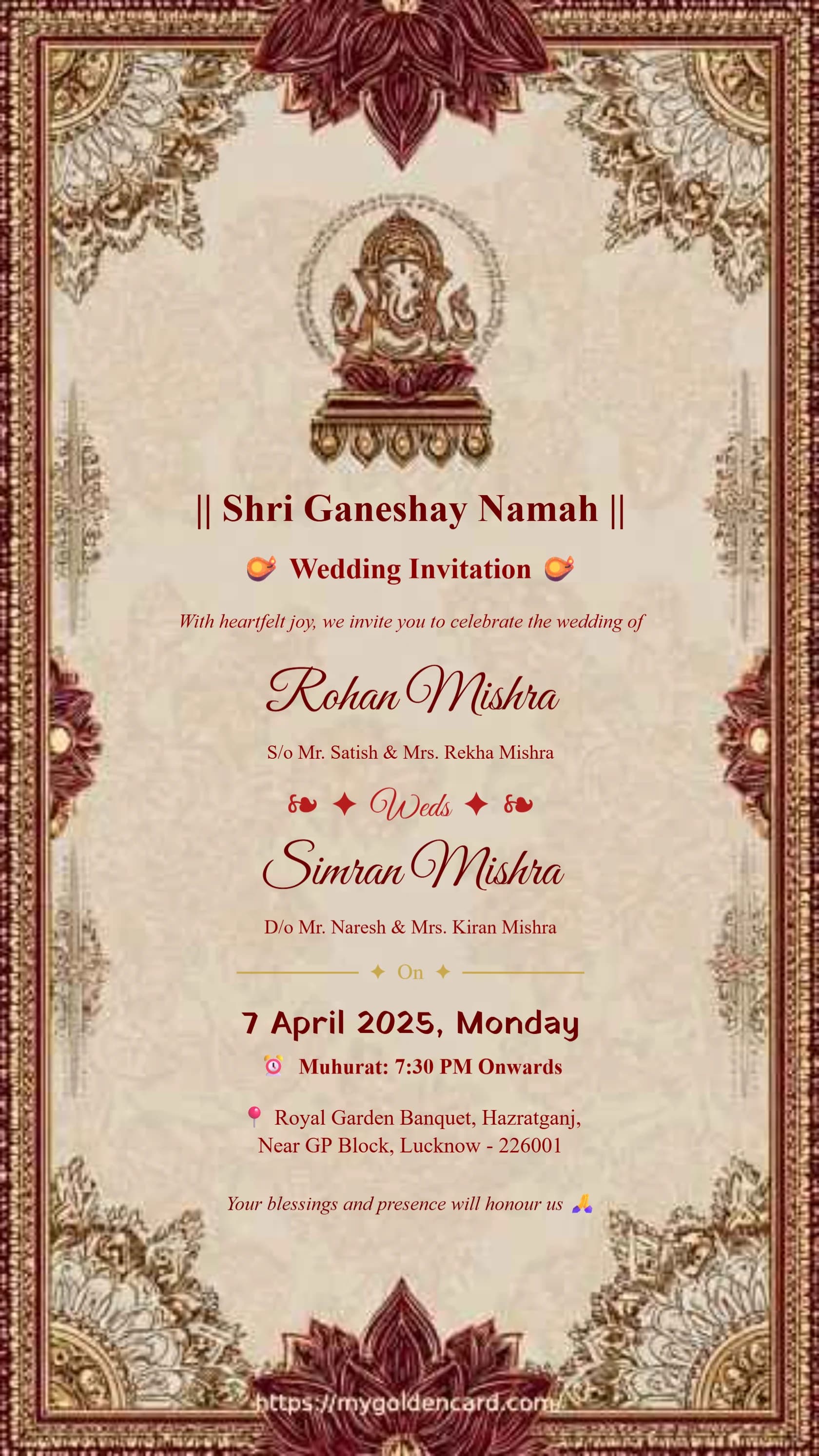 Premium Hindu wedding invitation card with Ganesh artwork