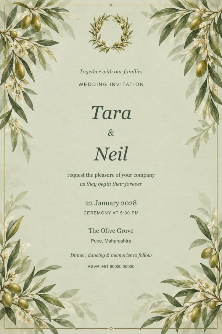 Sage Olive Vows Wedding Invitation
