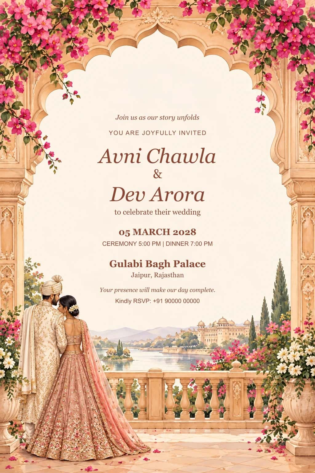 Sunset Jharokha Couple Wedding Invitation
