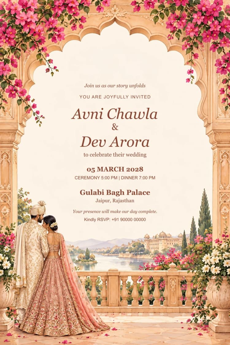Sunset Jharokha Couple Wedding Invitation