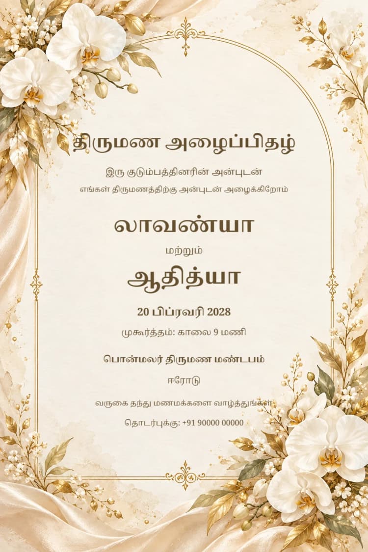 Tamil Champagne Orchid Wedding Invitation