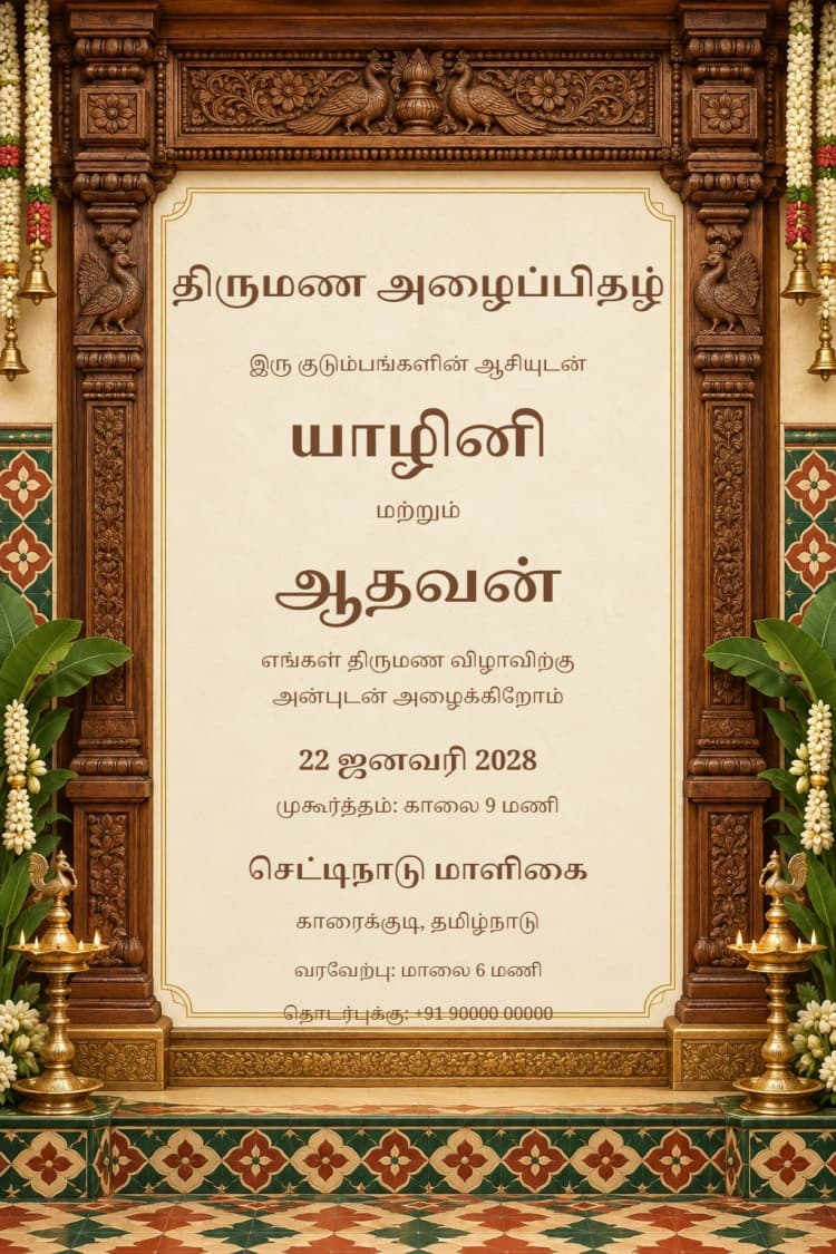 Tamil Chettinad Courtyard Wedding Invitation