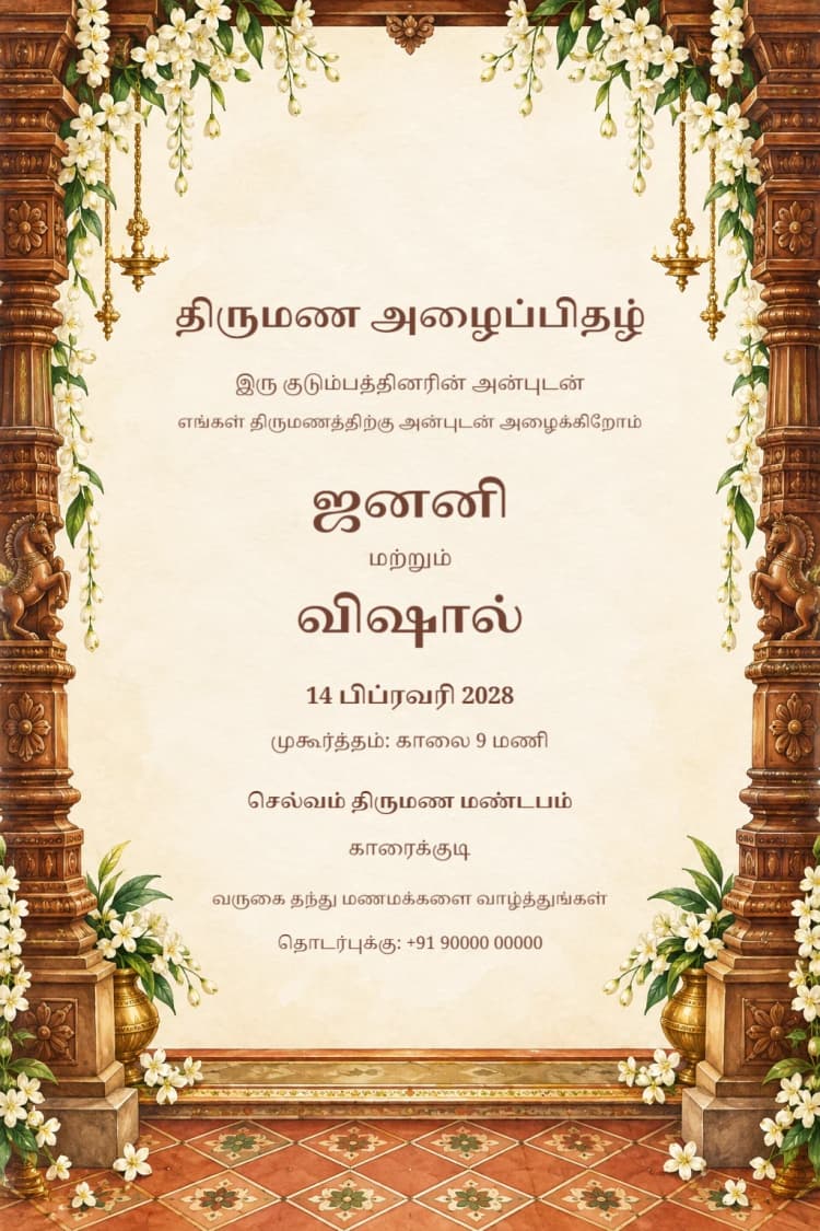 Tamil Chettinad Heritage Wedding Invitation