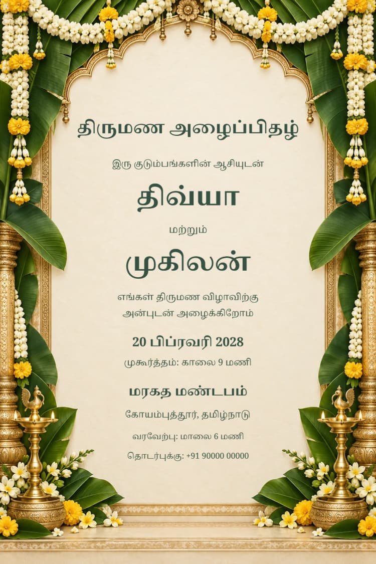 Tamil Emerald Mandap Wedding Invitation