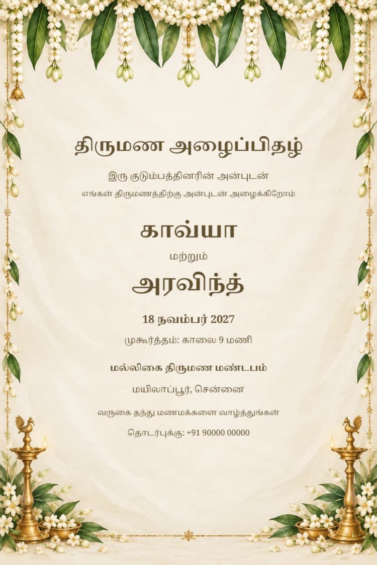 Tamil Jasmine Silk Wedding Invitation