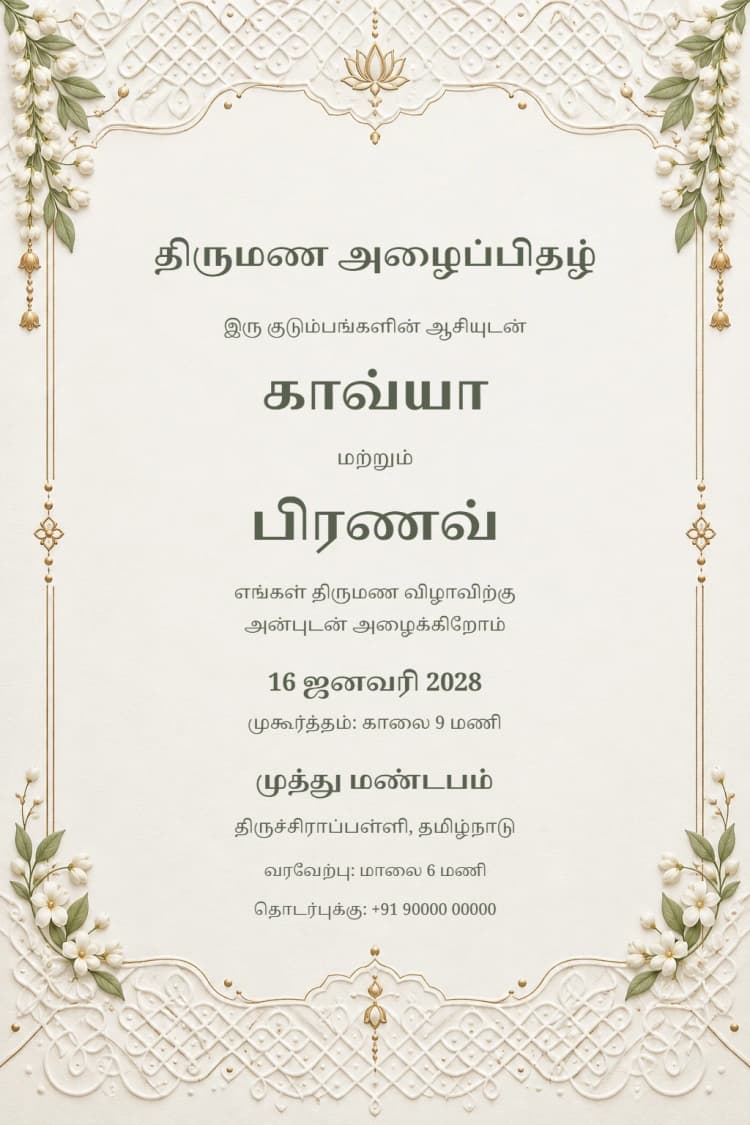 Tamil Kolam Pearl Wedding Invitation