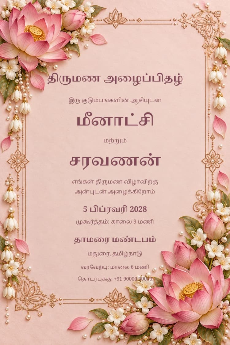 Tamil Madurai Lotus Wedding Invitation