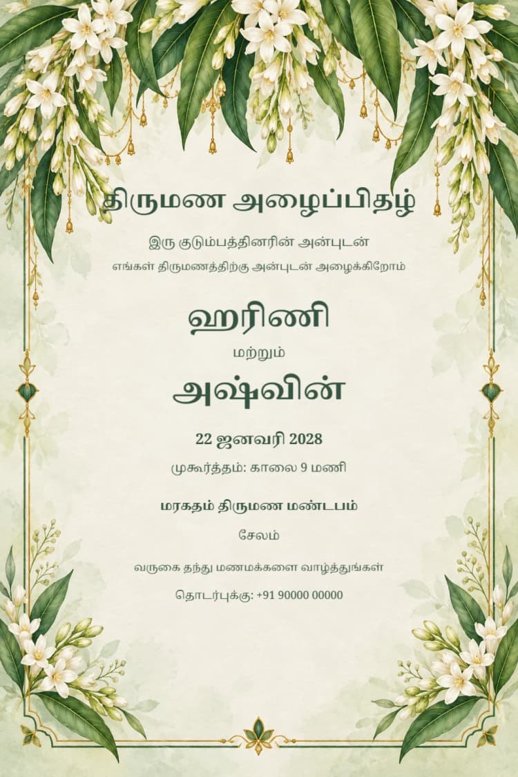 Tamil Mango Leaf Garden Wedding Invitation