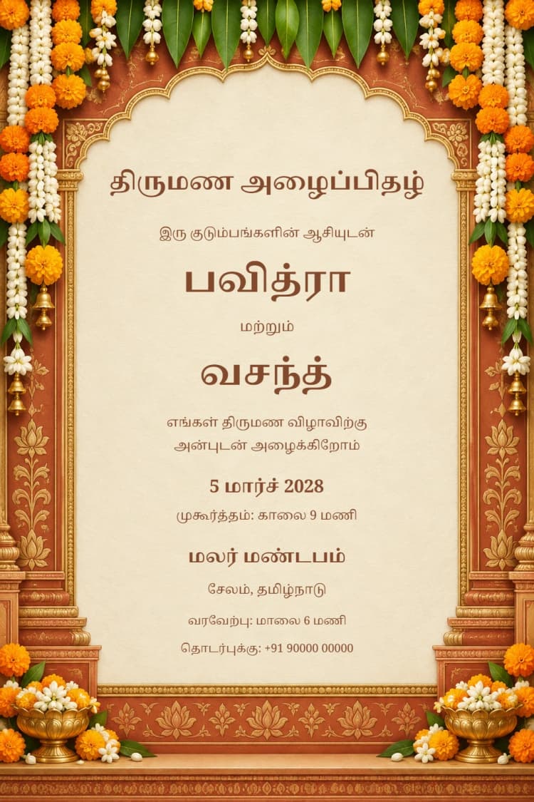 Tamil Marigold Sunset Wedding Invitation