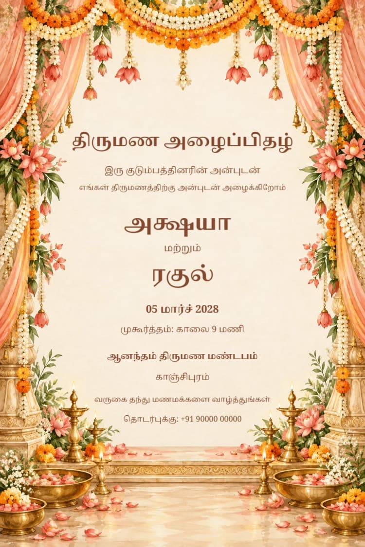 Tamil Marigold Mandap Wedding Invitation