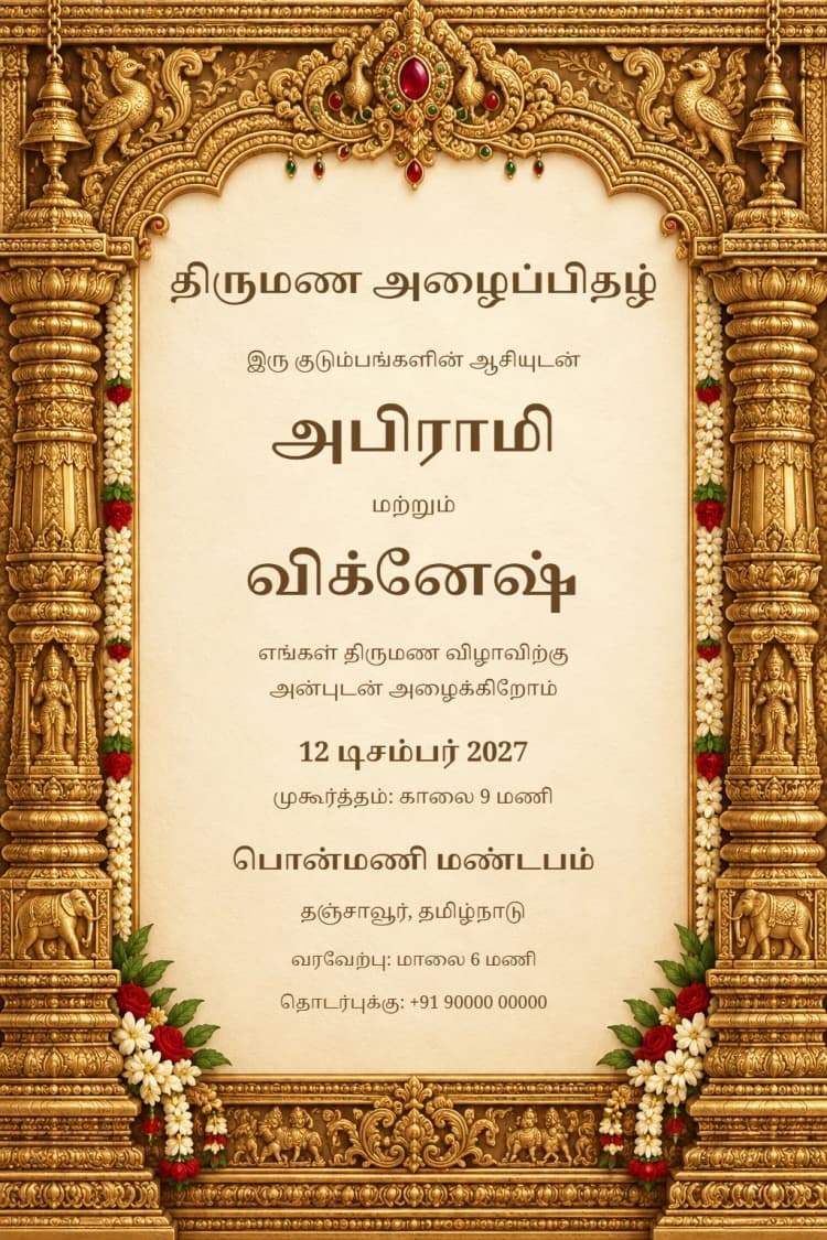 Tamil Thanjavur Gold Wedding Invitation