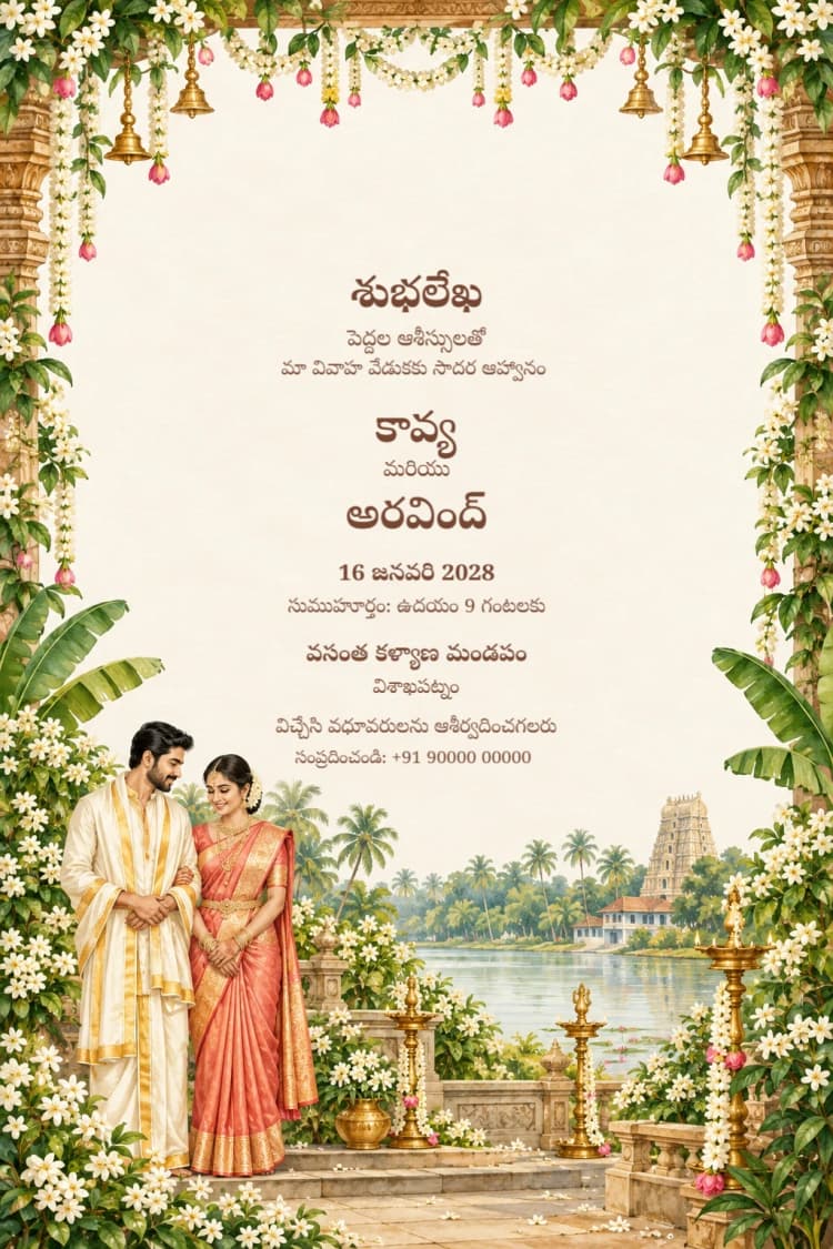 Telugu Bridal Garden Wedding Invitation