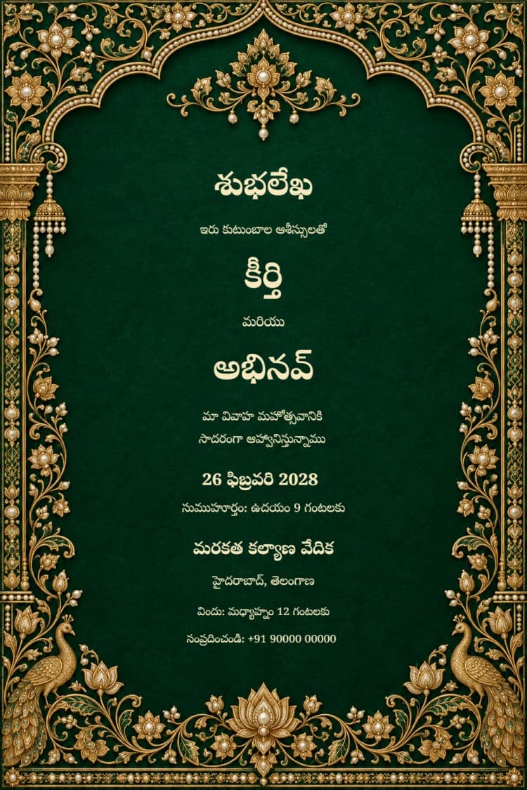 Telugu Emerald Nizam Wedding Invitation