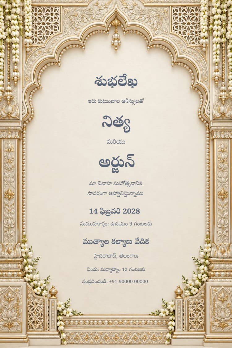Telugu Hyderabad Pearl Wedding Invitation