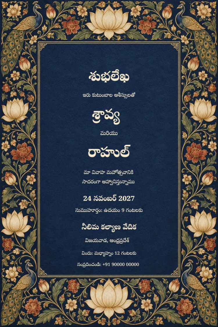 Telugu Kalamkari Sapphire Wedding Invitation
