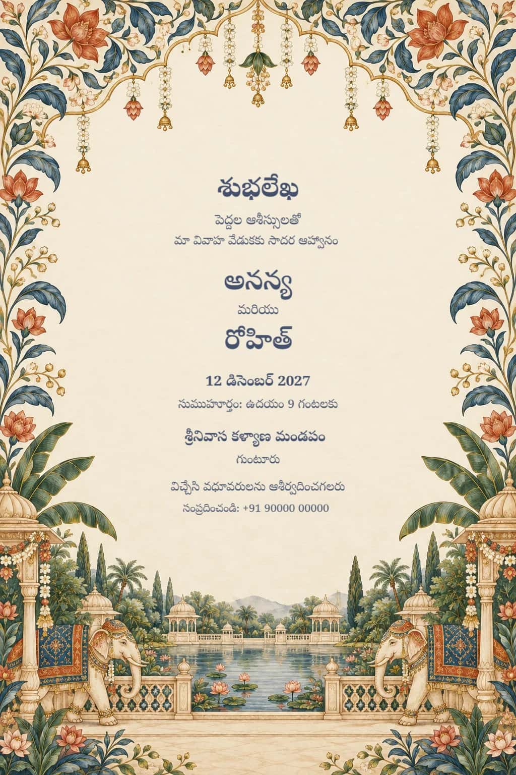 Telugu Kalamkari Garden Wedding Invitation